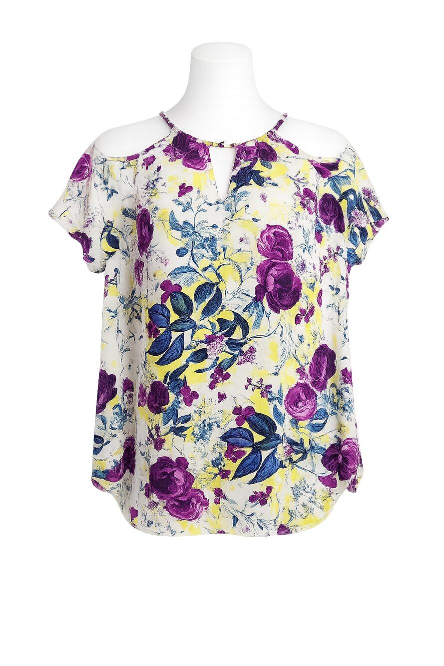 Torrid Georgette Chain-Link Cold-Shoulder Blouse • Floral White • Size 5XL